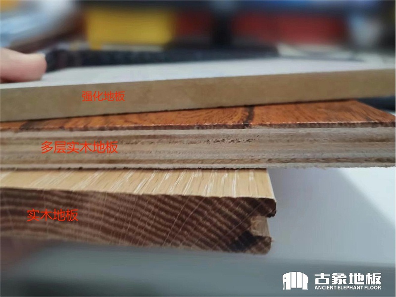截實(shí)木、多層、強(qiáng)化面對(duì)比